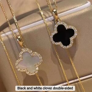 Elegant Black and White Clover Pendant Necklace